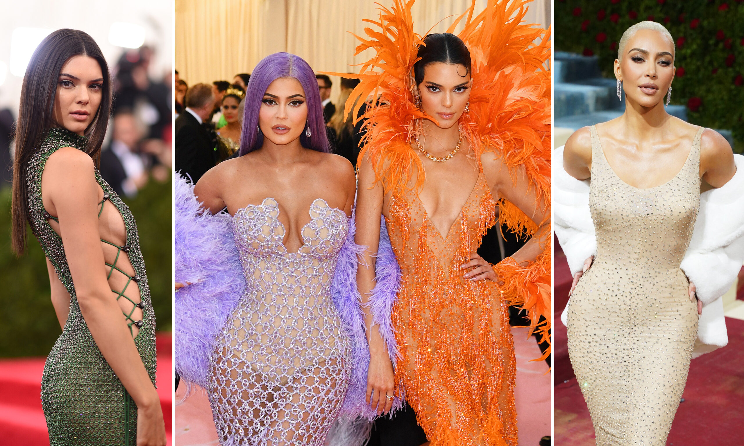 Kylie Jenner Wears Pink and Orange Gown Covered in Feathers